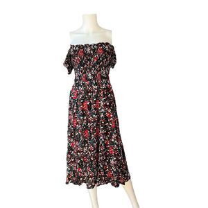 Lulus View from the Meadow Black Floral Print Off the Shoulder Dress Size Small